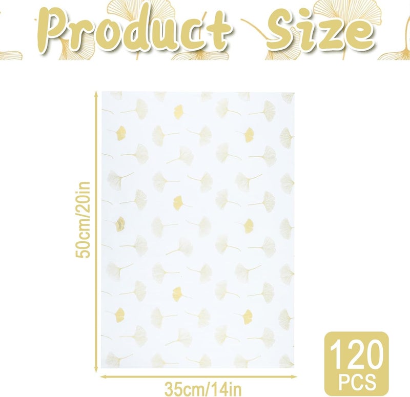 Ethanberg 120 Sheets Gift Wrapping Tissue Paper Bulk, Metallic Gold Ginkgo Leaves Tissue Paper for Gift Bags, Decorative Art Papers for DIY Crafts Wedding Birthday Holiday Party Decor, 20x14 Inches - Image 2
